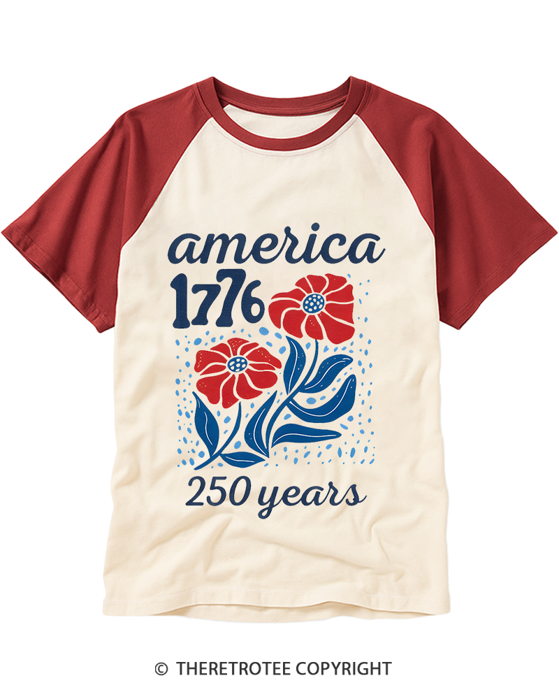 TheRetroTee USA 250th America Anniversary Raglan Baseball T-Shirt