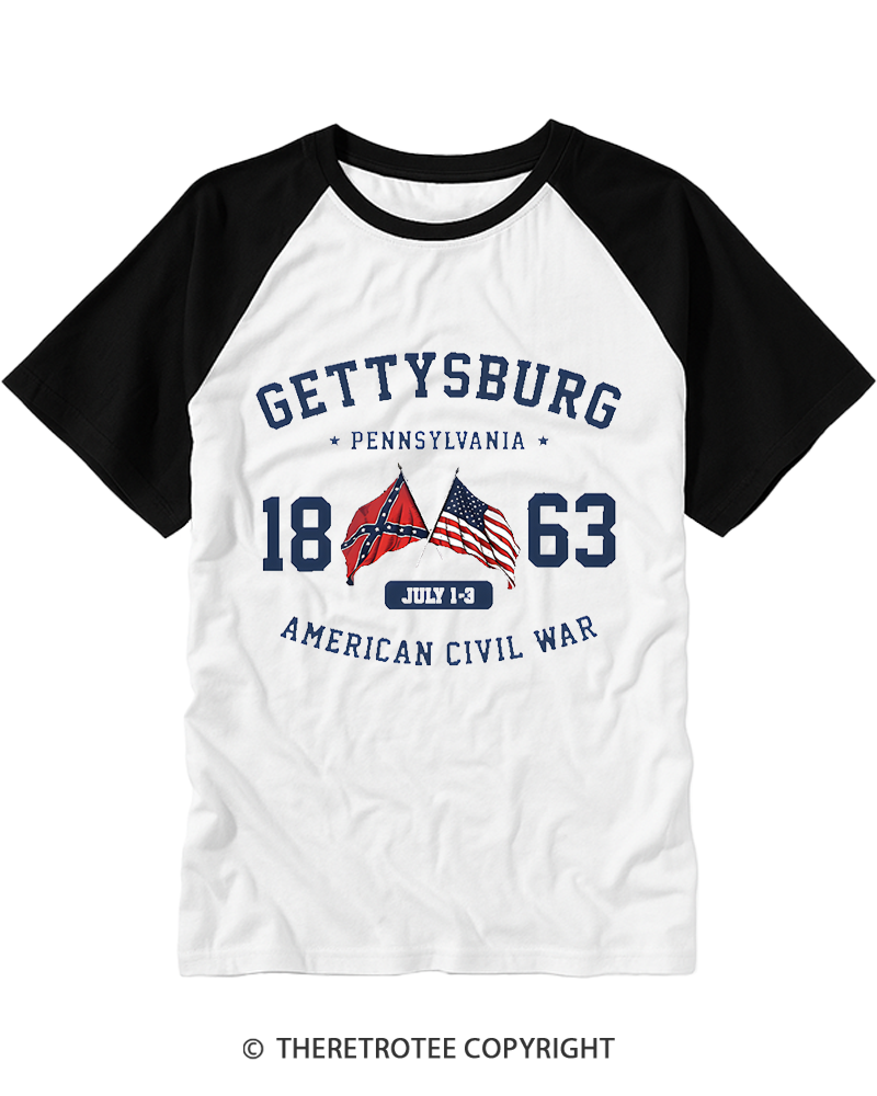 TheRetroTee Vintage Gettysburg Pennsylvania 1863 Raglan Baseball T-Shirt