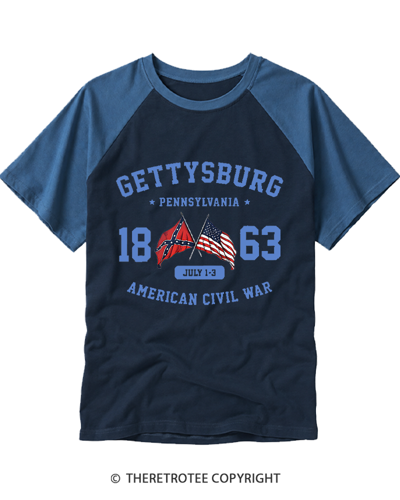 TheRetroTee Vintage Gettysburg Pennsylvania 1863 Raglan Baseball T-Shirt