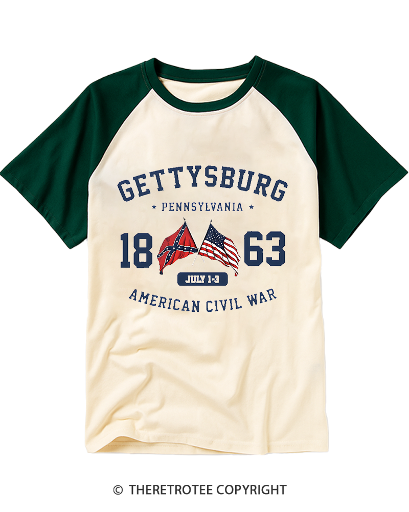 TheRetroTee Vintage Gettysburg Pennsylvania 1863 Raglan Baseball T-Shirt