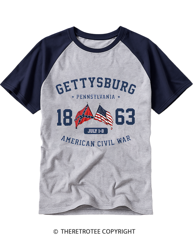 TheRetroTee Vintage Gettysburg Pennsylvania 1863 Raglan Baseball T-Shirt