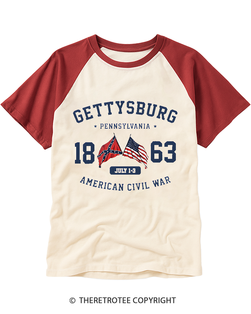 TheRetroTee Vintage Gettysburg Pennsylvania 1863 Raglan Baseball T-Shirt