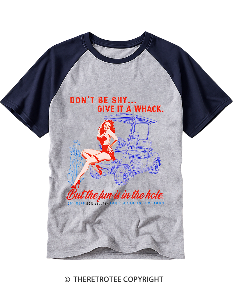 TheRetroTee Funny Golf Pun 1950s Raglan Baseball T-Shirt