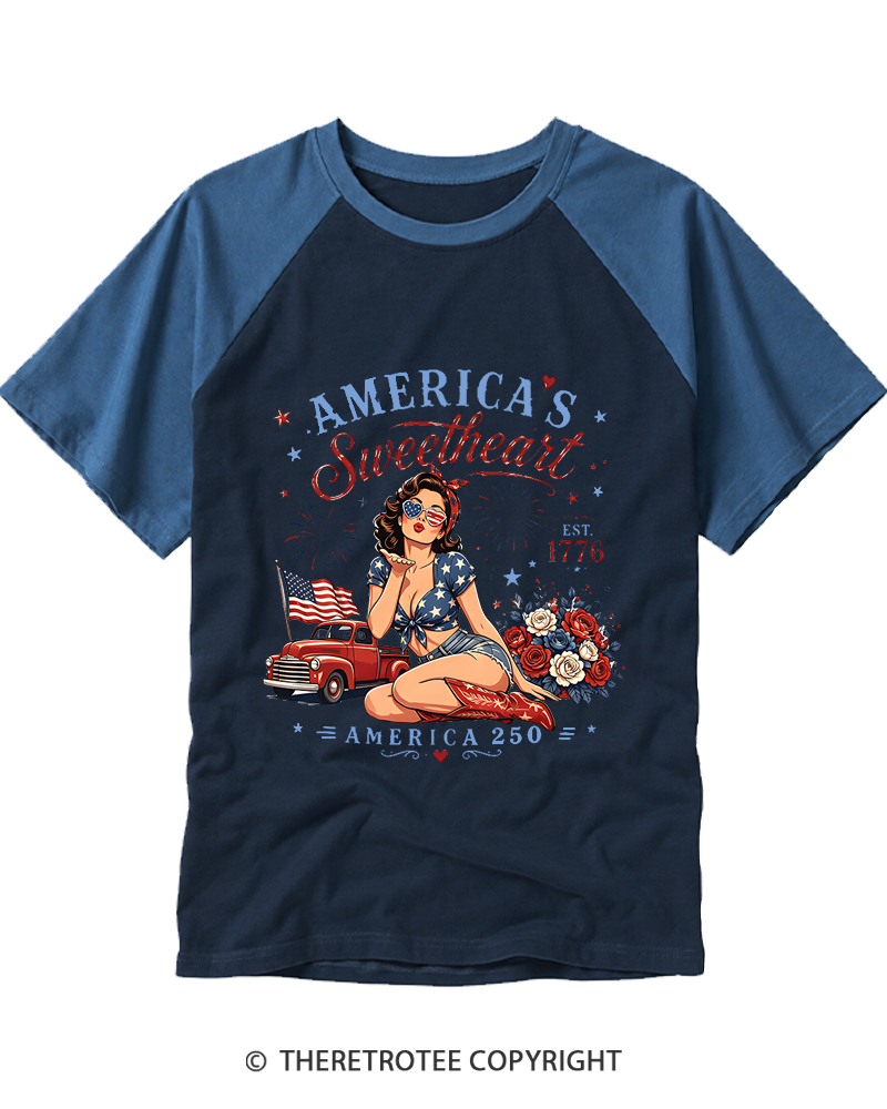 TheRetroTee Vintage patriotic 1776 Raglan Baseball T-Shirt