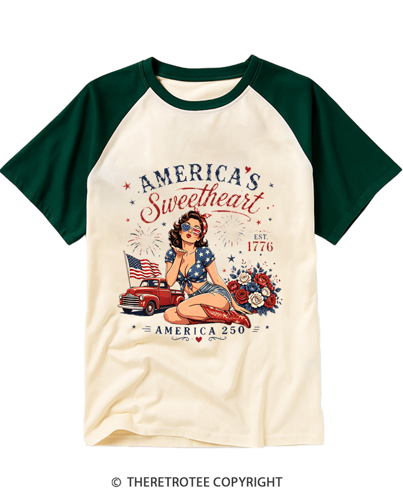 TheRetroTee Vintage patriotic 1776 Raglan Baseball T-Shirt