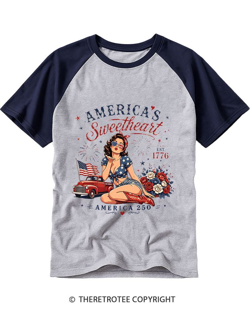 TheRetroTee Vintage patriotic 1776 Raglan Baseball T-Shirt