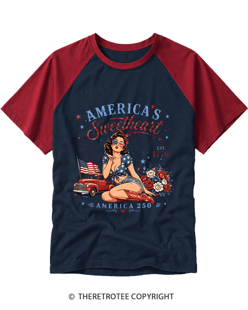 TheRetroTee Vintage patriotic 1776 Raglan Baseball T-Shirt