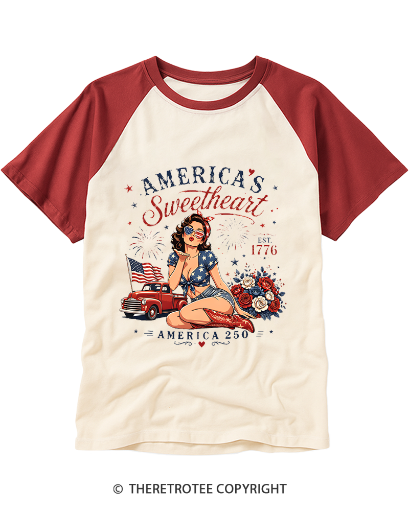 TheRetroTee Vintage patriotic 1776 Raglan Baseball T-Shirt