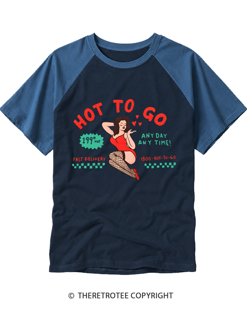 TheRetroTee Hot To Go 1950s Raglan Baseball T-Shirt