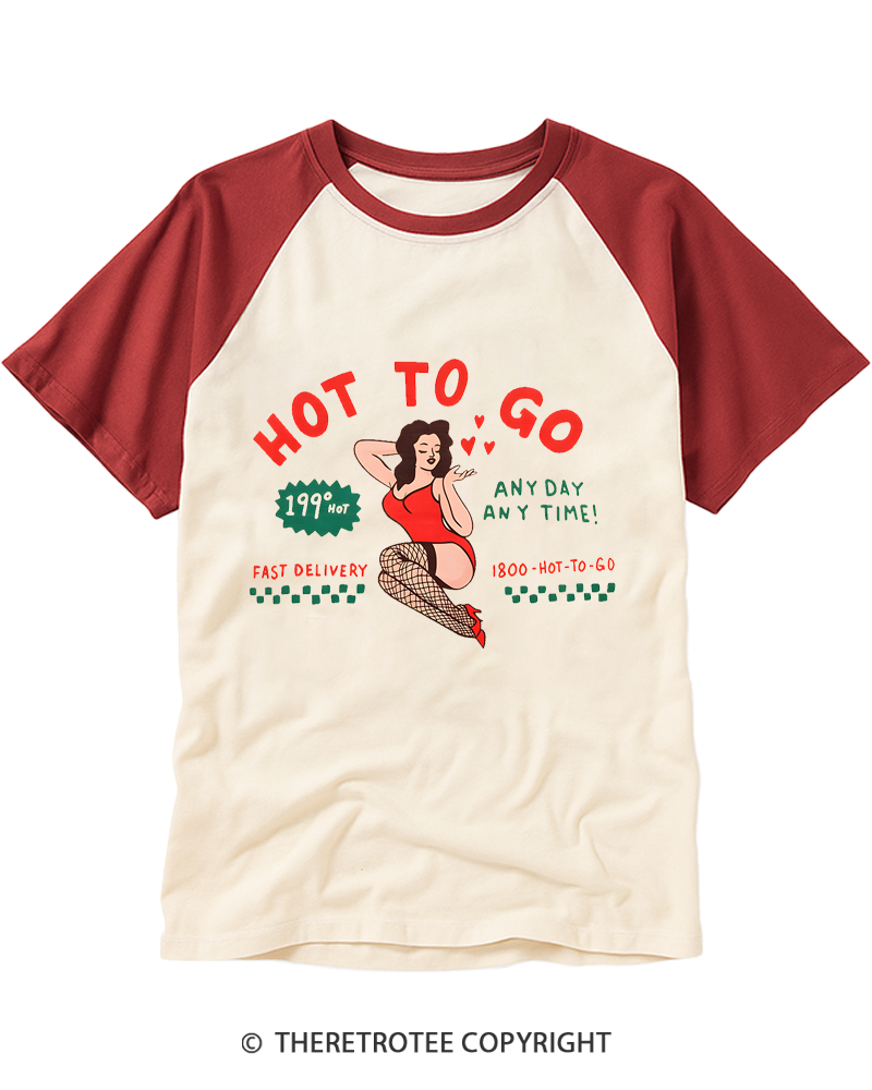 TheRetroTee Hot To Go 1950s Raglan Baseball T-Shirt