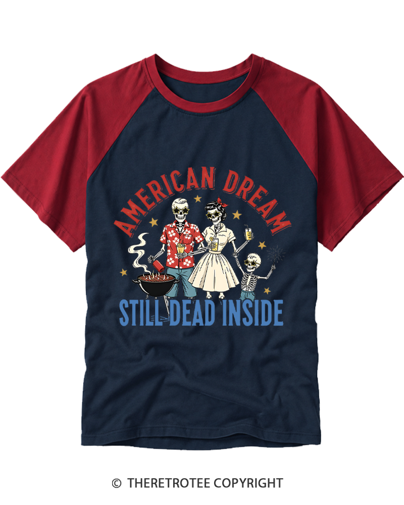 TheRetroTee American Dream Still Dead Inside 1950s Raglan Baseball T-Shirt