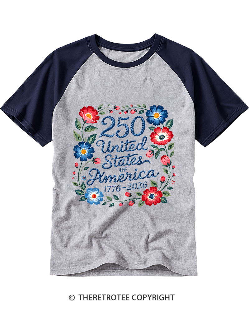 TheRetroTee 250 Years of Freedom Floral Raglan Baseball T-Shirt