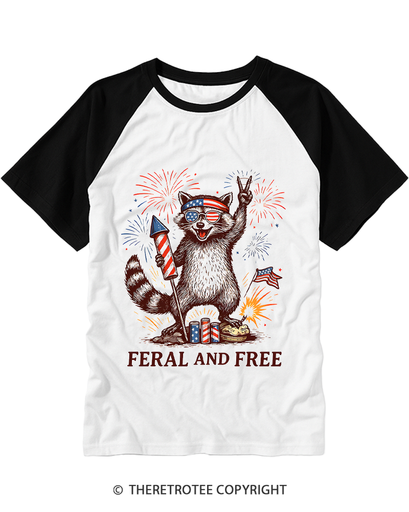 TheRetroTee Feral And Free 1776 Raglan Baseball T-Shirt