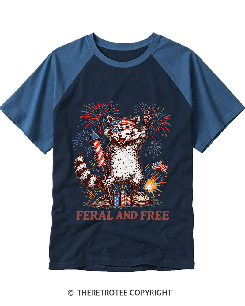 TheRetroTee Feral And Free 1776 Raglan Baseball T-Shirt