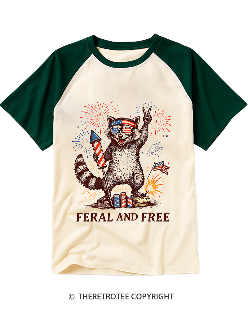 TheRetroTee Feral And Free 1776 Raglan Baseball T-Shirt