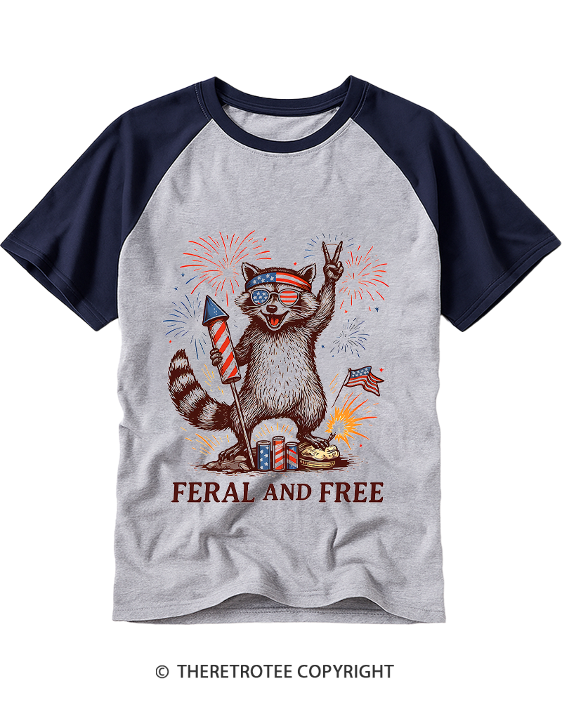 TheRetroTee Feral And Free 1776 Raglan Baseball T-Shirt