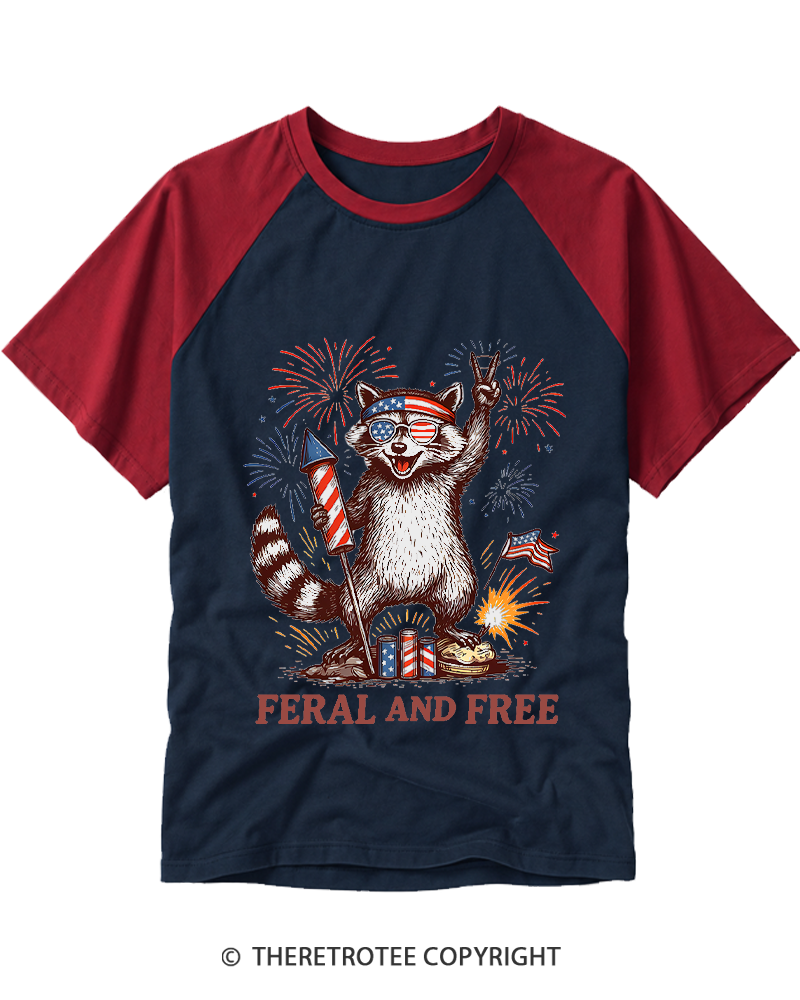 TheRetroTee Feral And Free 1776 Raglan Baseball T-Shirt
