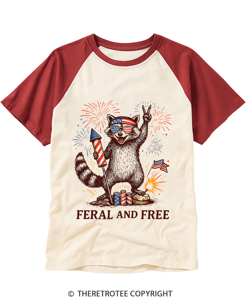 TheRetroTee Feral And Free 1776 Raglan Baseball T-Shirt