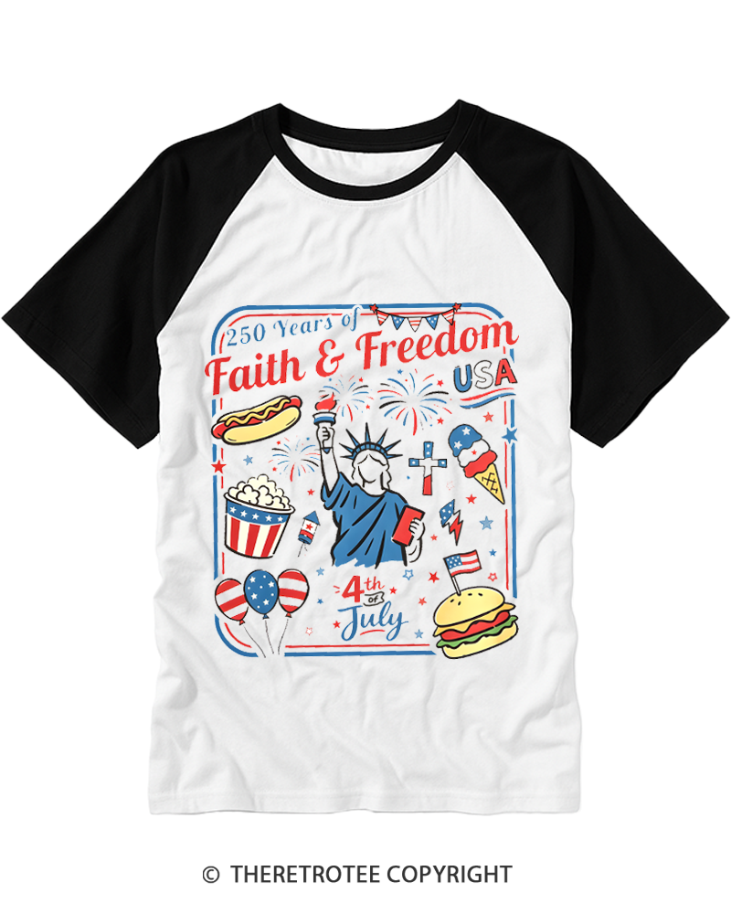 TheRetroTee 250th Anniversary 4th of July Raglan Baseball T-Shirt