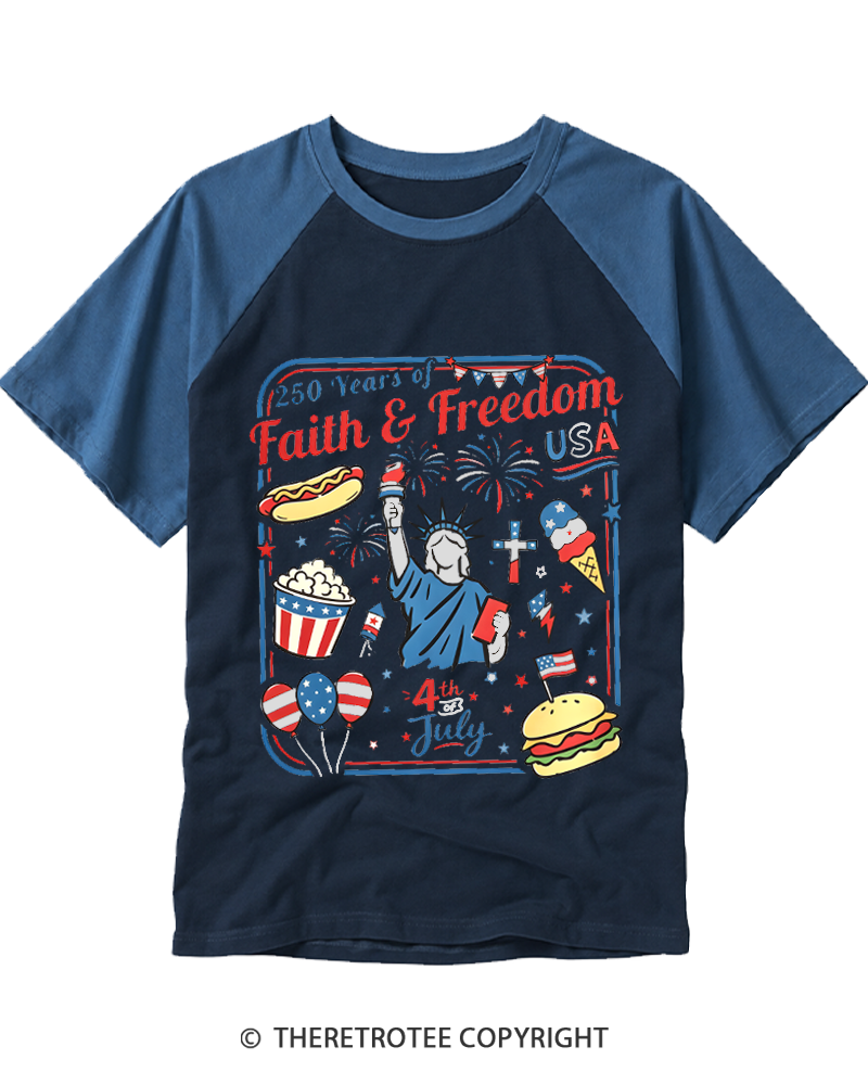 TheRetroTee 250th Anniversary 4th of July Raglan Baseball T-Shirt