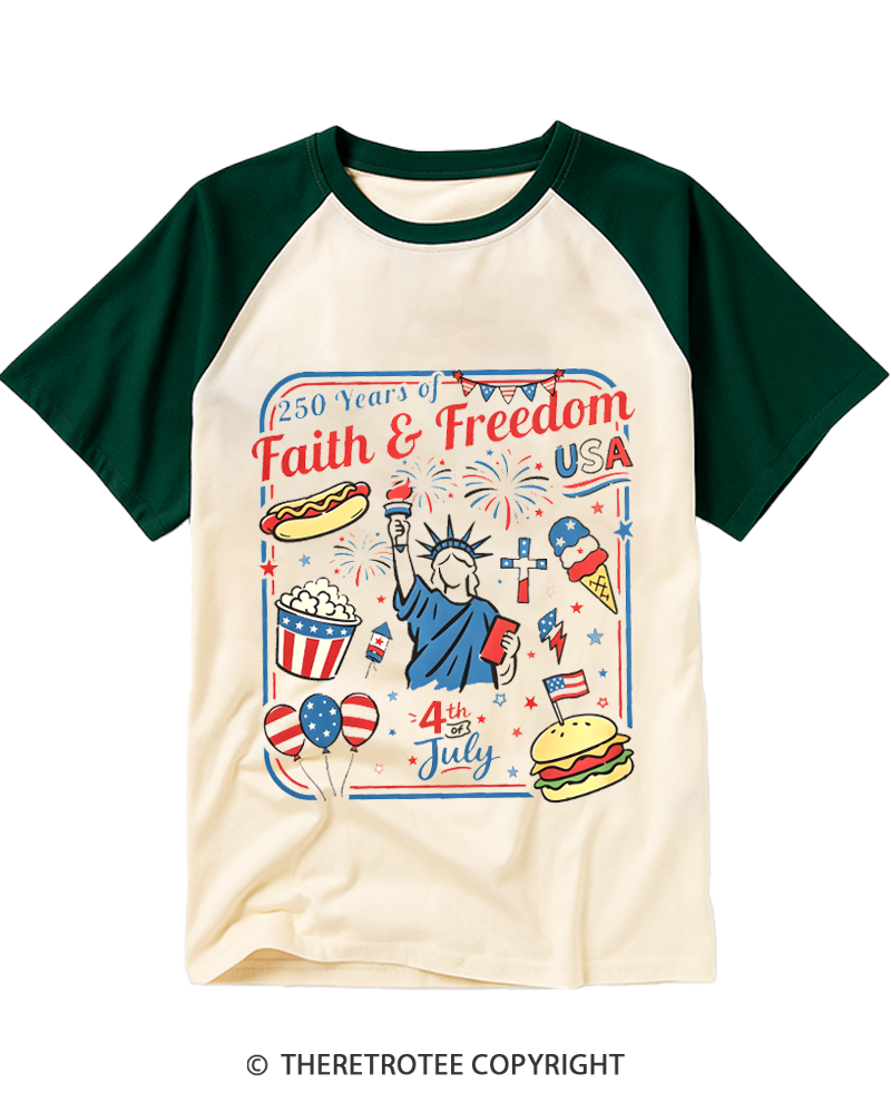 TheRetroTee 250th Anniversary 4th of July Raglan Baseball T-Shirt
