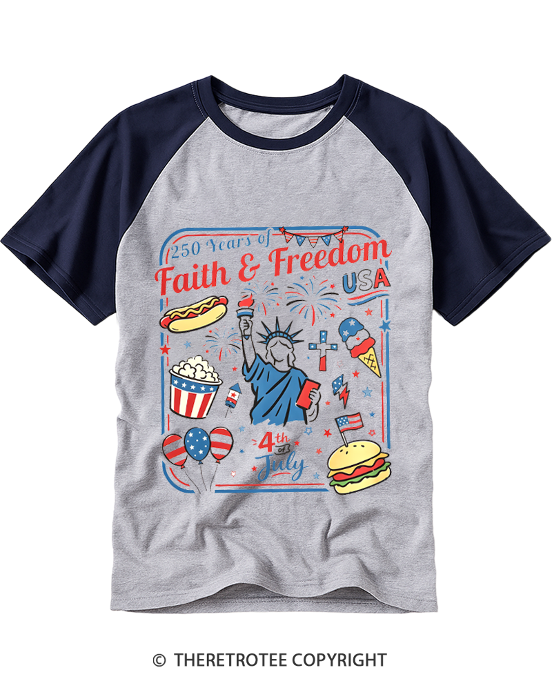 TheRetroTee 250th Anniversary 4th of July Raglan Baseball T-Shirt