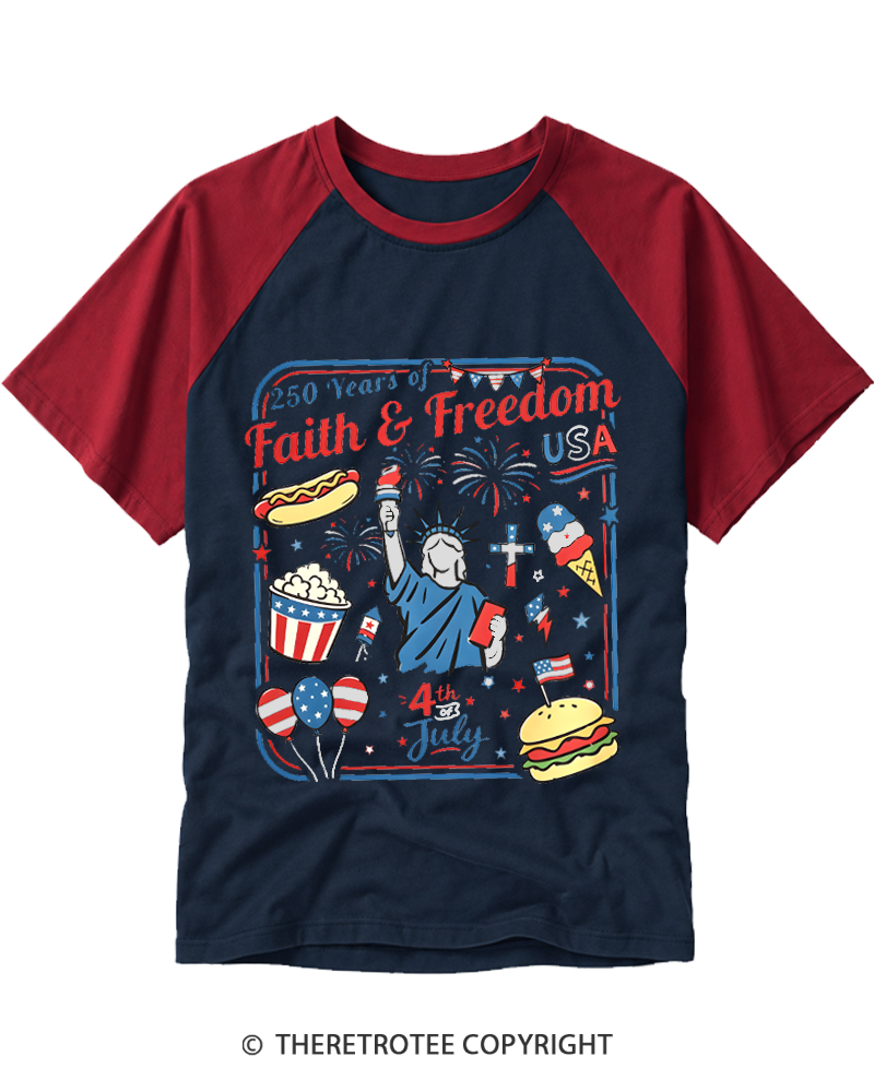 TheRetroTee 250th Anniversary 4th of July Raglan Baseball T-Shirt