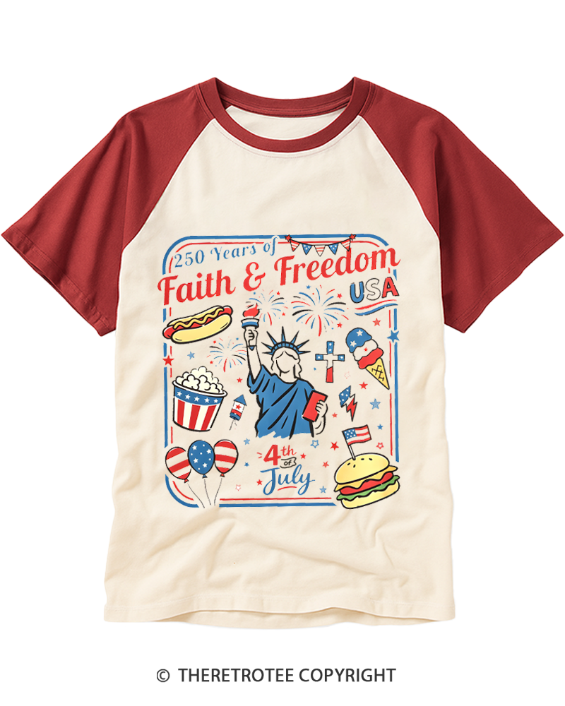 TheRetroTee 250th Anniversary 4th of July Raglan Baseball T-Shirt