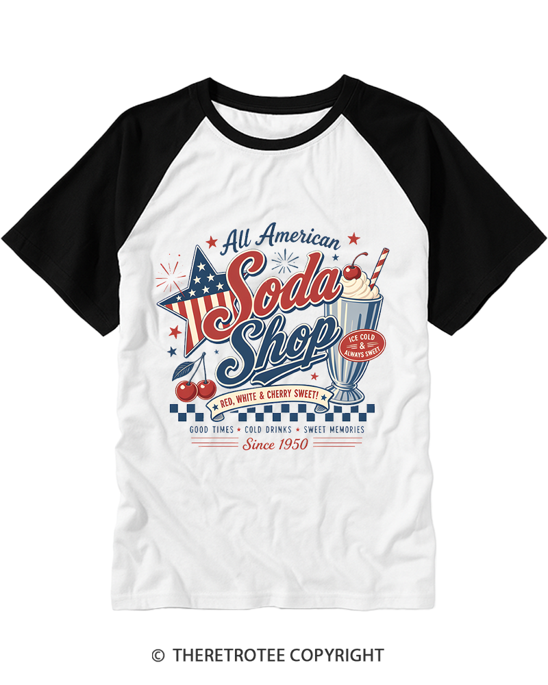 TheRetroTee All American Soda Shop 1950s Raglan Baseball T-Shirt