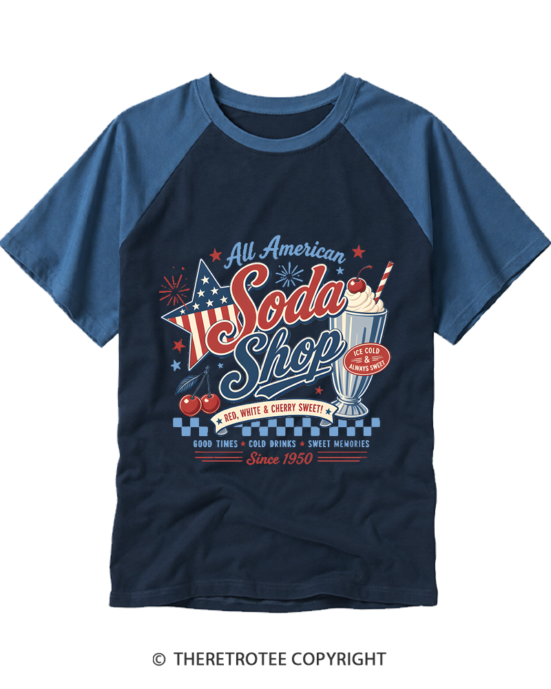 TheRetroTee All American Soda Shop 1950s Raglan Baseball T-Shirt