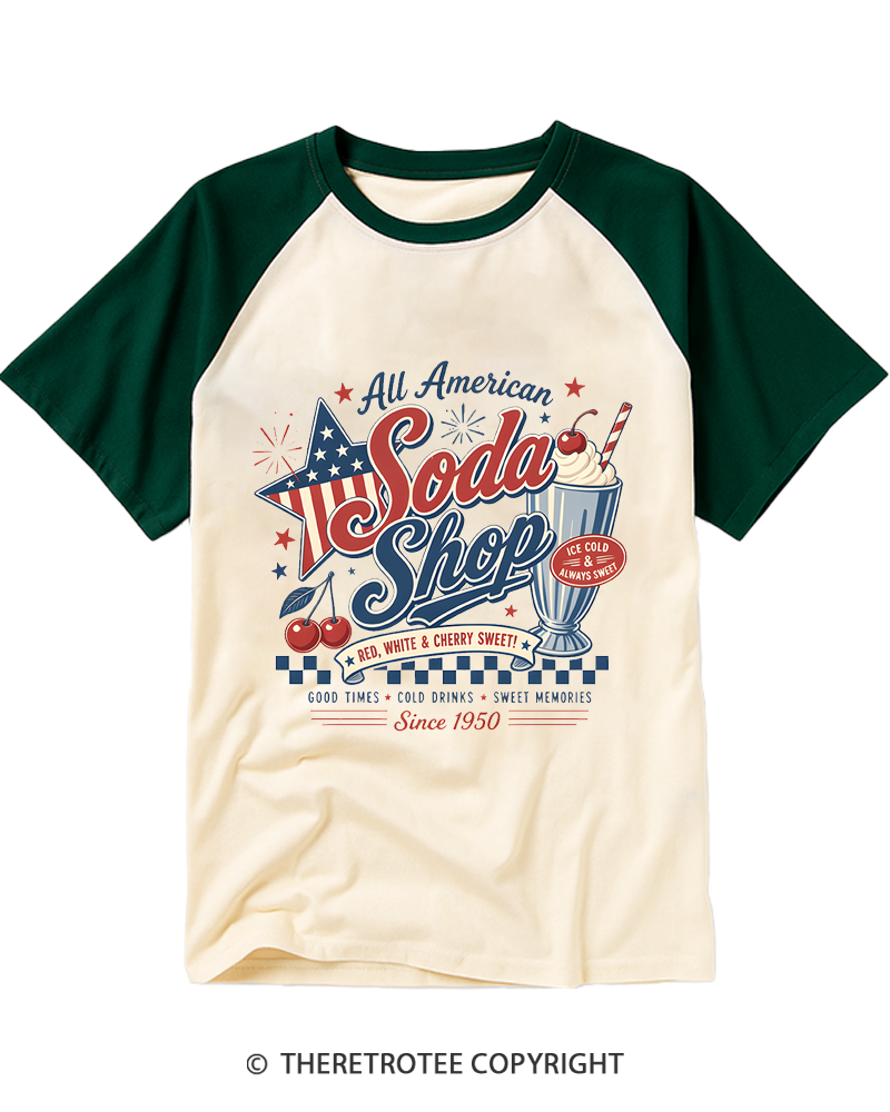 TheRetroTee All American Soda Shop 1950s Raglan Baseball T-Shirt