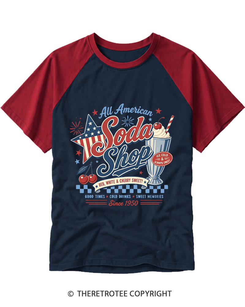 TheRetroTee All American Soda Shop 1950s Raglan Baseball T-Shirt