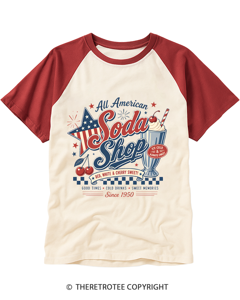 TheRetroTee All American Soda Shop 1950s Raglan Baseball T-Shirt