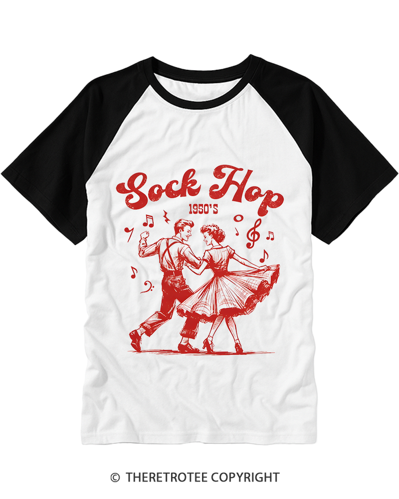 TheRetroTee Sock Hop 1950s Raglan Baseball T-Shirt