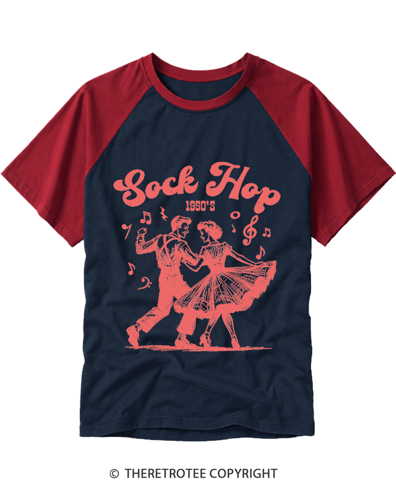 TheRetroTee Sock Hop 1950s Raglan Baseball T-Shirt