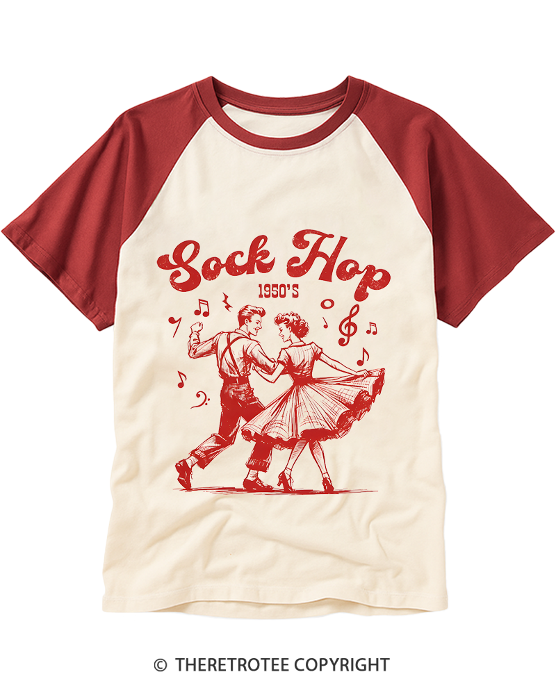 TheRetroTee Sock Hop 1950s Raglan Baseball T-Shirt
