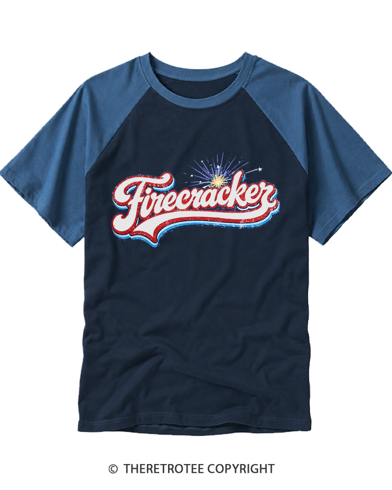 TheRetroTee Retro Firecracker Raglan Baseball T-Shirt