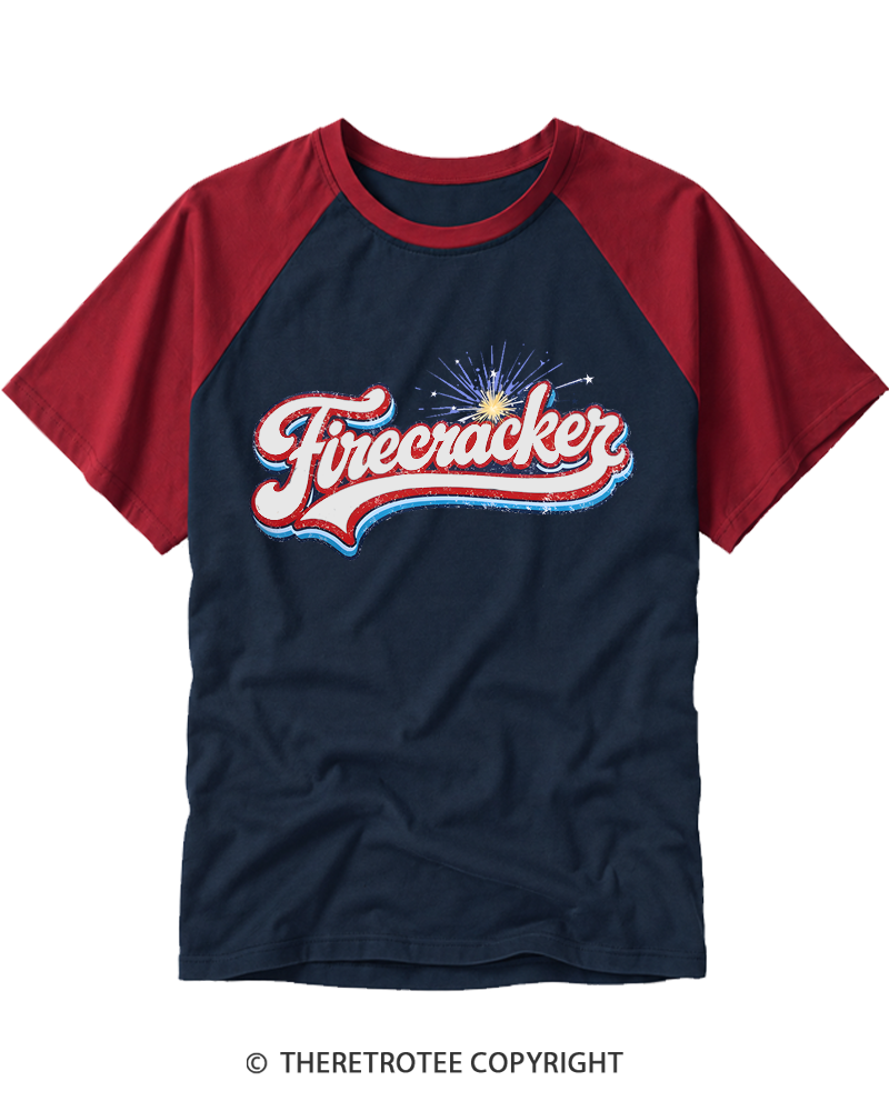 TheRetroTee Retro Firecracker Raglan Baseball T-Shirt