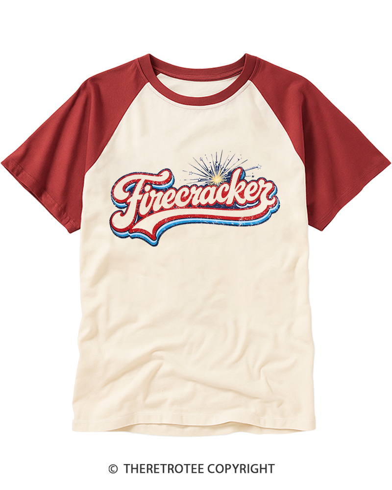 TheRetroTee Retro Firecracker Raglan Baseball T-Shirt