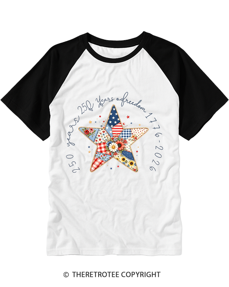 TheRetroTee 250 Years Freedom Raglan Baseball T-Shirt