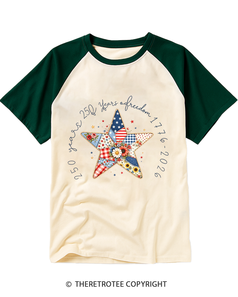 TheRetroTee 250 Years Freedom Raglan Baseball T-Shirt