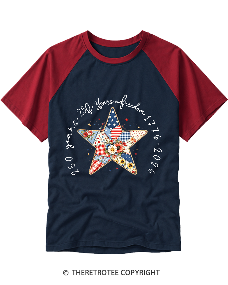 TheRetroTee 250 Years Freedom Raglan Baseball T-Shirt