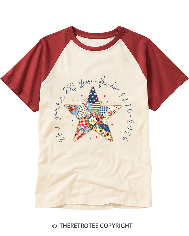 TheRetroTee 250 Years Freedom Raglan Baseball T-Shirt
