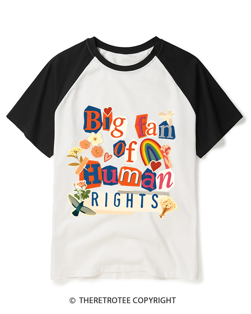 TheRetroTee Retro Big Fan of Human Rights Raglan Baseball T-Shirt