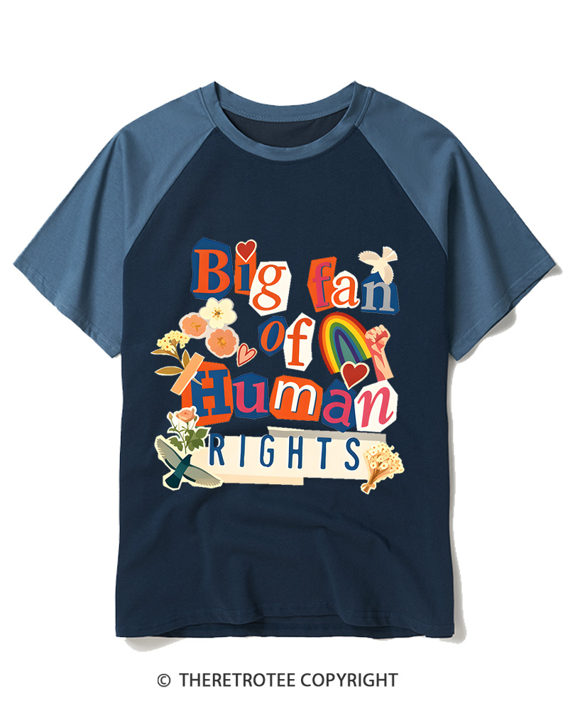 TheRetroTee Retro Big Fan of Human Rights Raglan Baseball T-Shirt