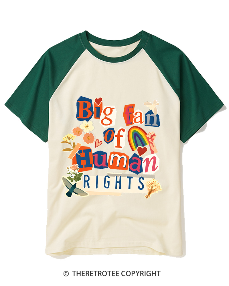 TheRetroTee Retro Big Fan of Human Rights Raglan Baseball T-Shirt
