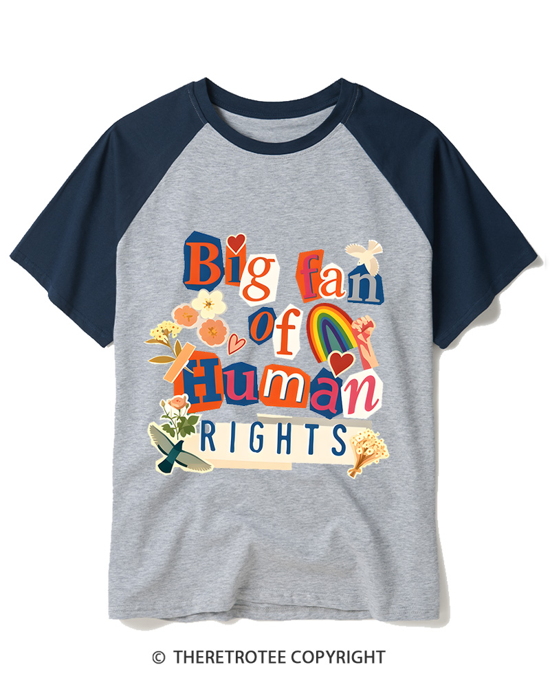 TheRetroTee Retro Big Fan of Human Rights Raglan Baseball T-Shirt