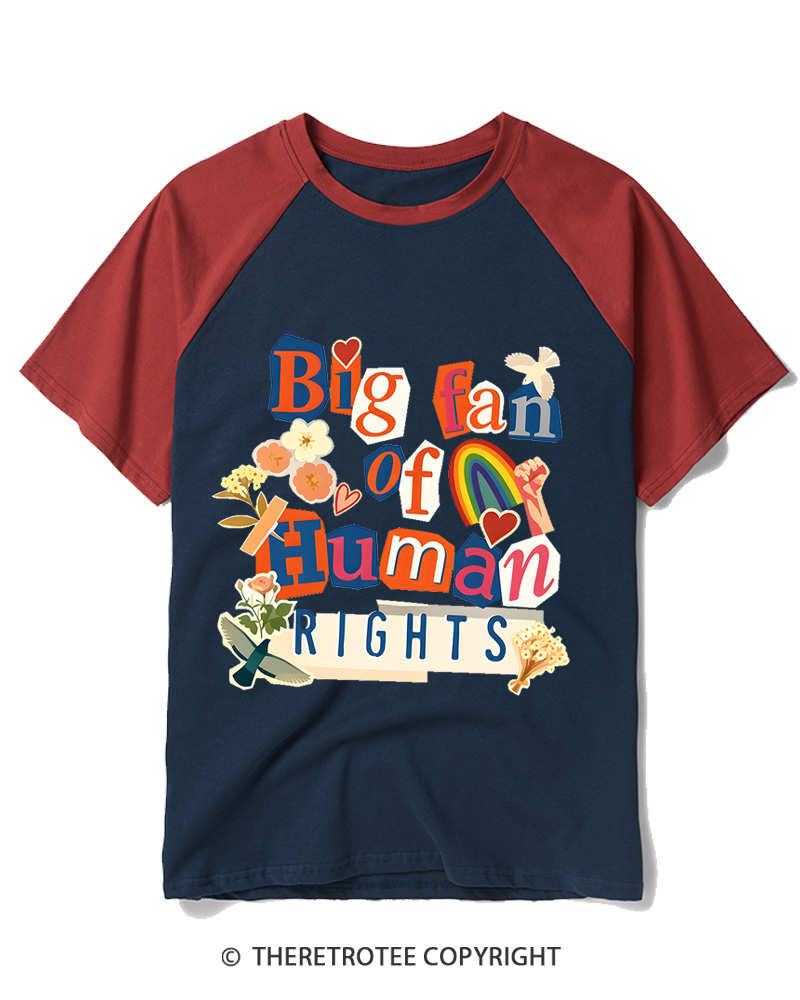 TheRetroTee Retro Big Fan of Human Rights Raglan Baseball T-Shirt