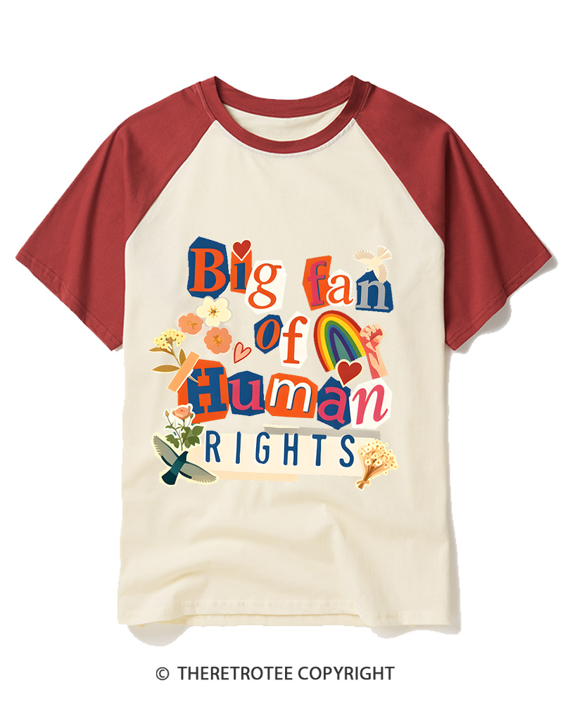 TheRetroTee Retro Big Fan of Human Rights Raglan Baseball T-Shirt