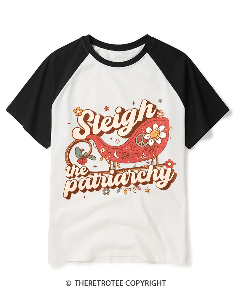 TheRetroTee Sleigh The Patriarchy 1970s Raglan Baseball T-Shirt